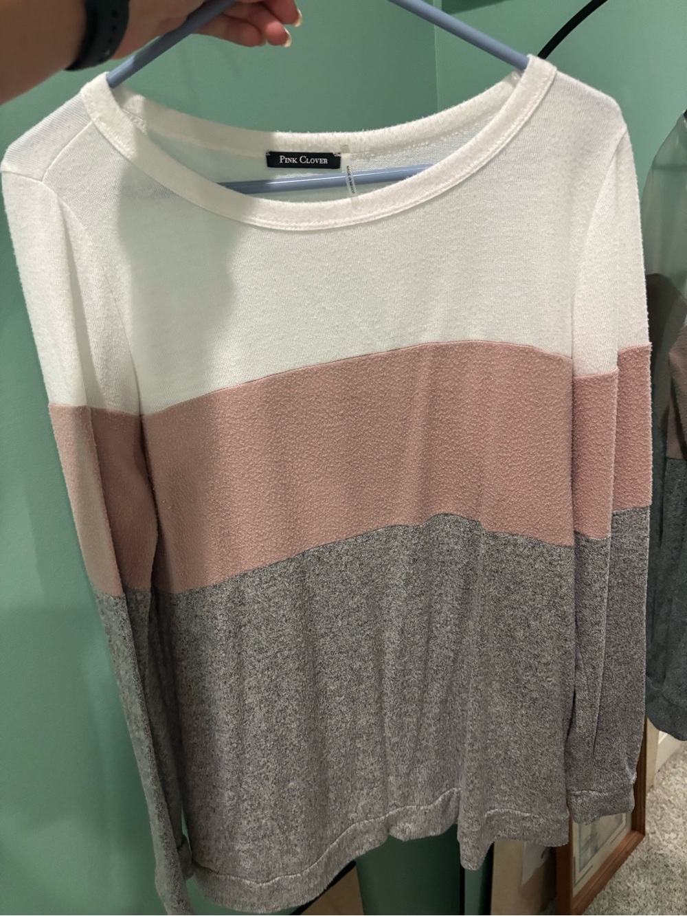 Pink Clover Colorblock Pullover in White, Blush and Gray